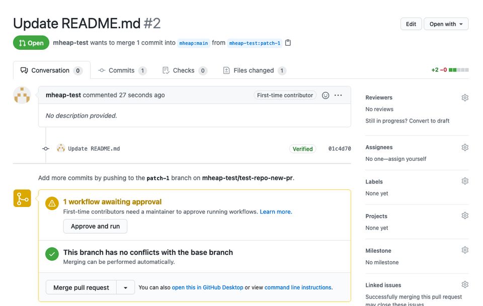 Pull request workflow awaiting approval