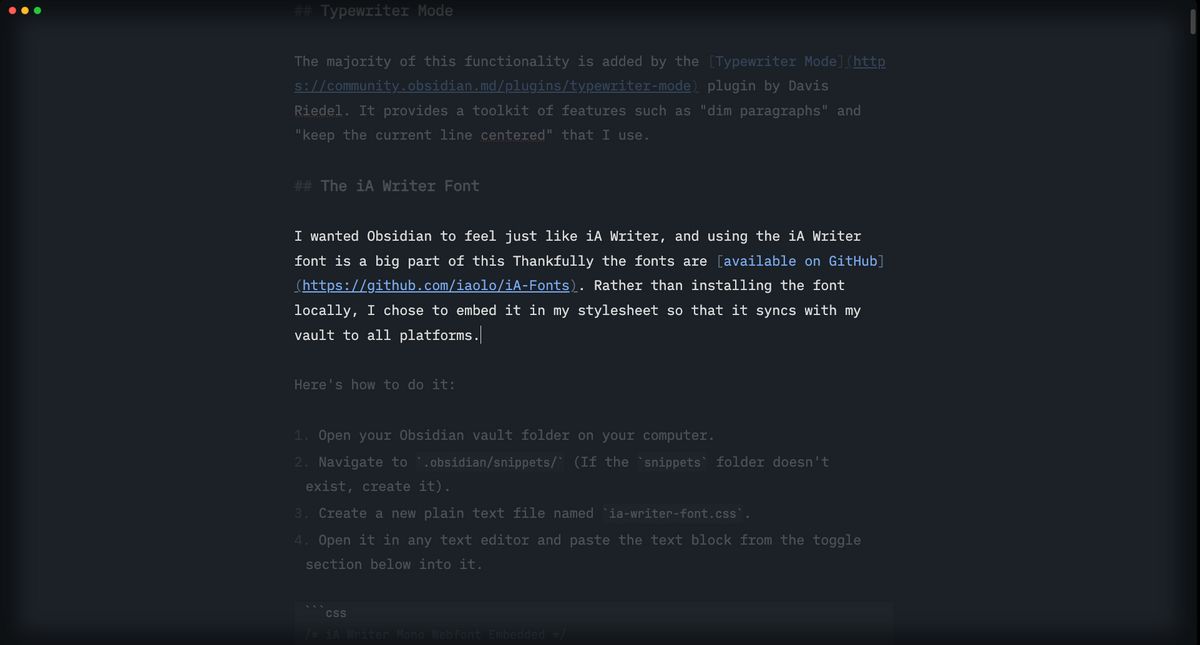 iA Writer in Obsidian